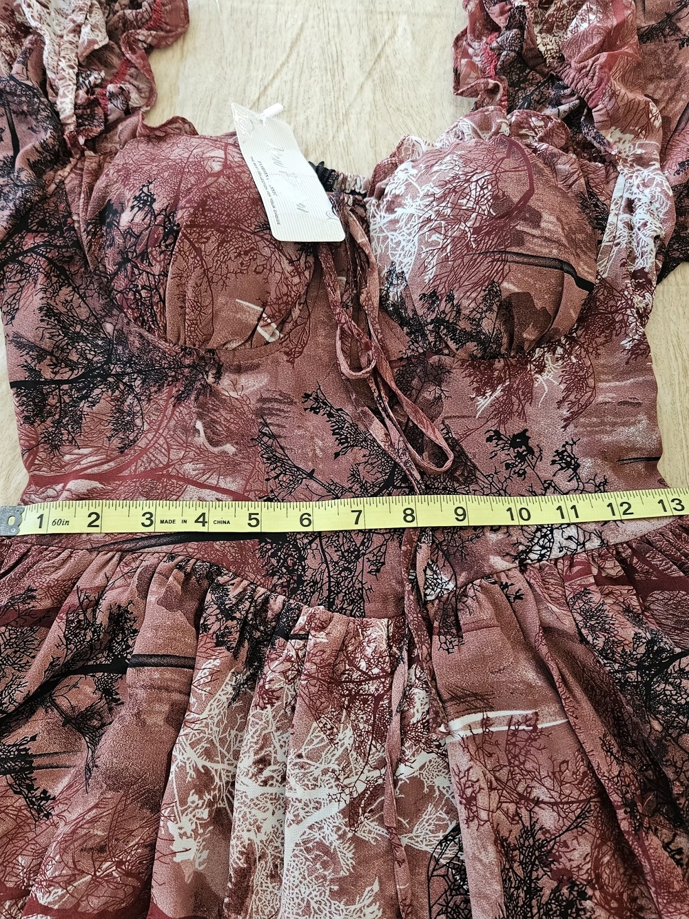 Cottagecore Forest Print Skort Romper Dress Long Sleeve Brown Size S/M NWT - Picture 9 of 14